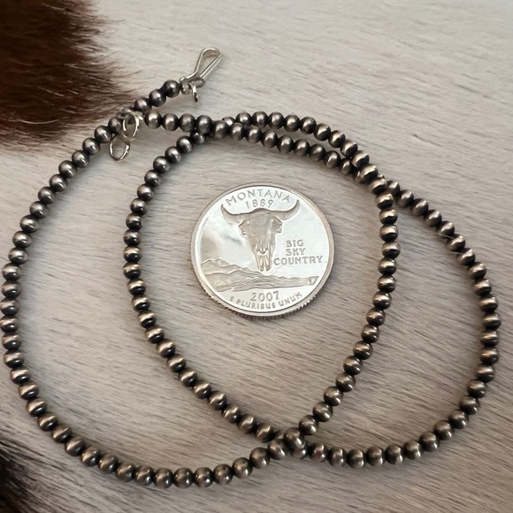 ❤️ 16” 3mm Desert Pearls Native Made Navajo Sterling Silver Made In USA Necklace - Picture 6 of 8